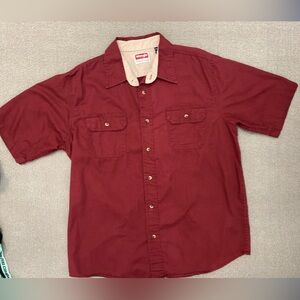 Wrangler Premium 100% Cotton Men’s Large Burgundy Red Casual Button Up Shirt